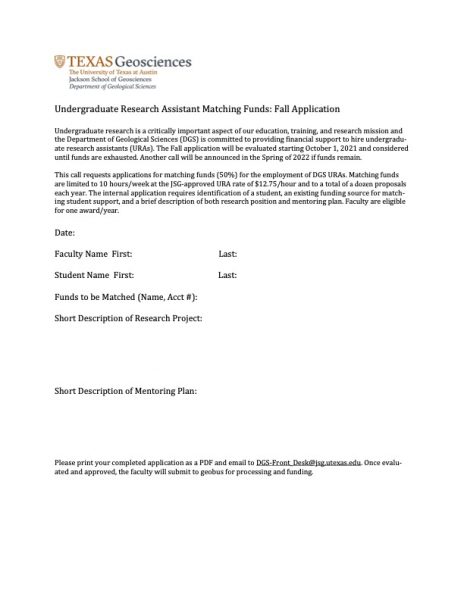 2021 Matching Undergraduate Research Funds Application