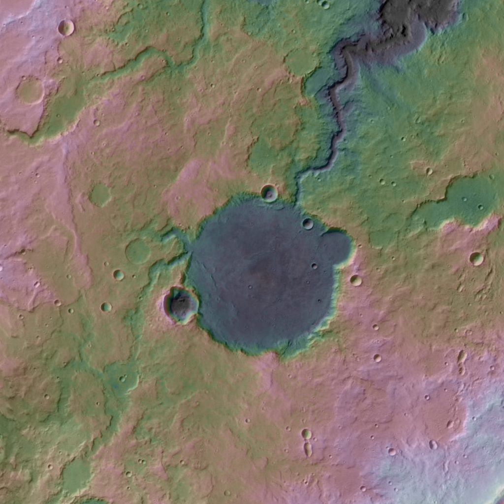 Topography of a paleolake system on Mars.