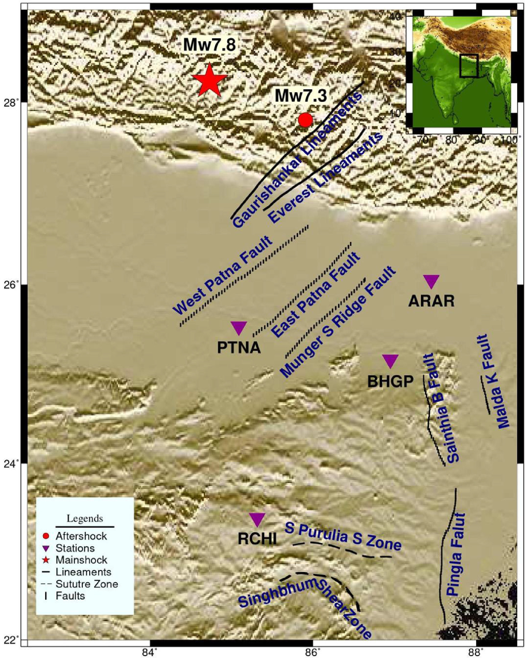 The 2015 Nepal earthquake sequence began with a magnitude 7.8 mainshock centered in the Gorkha district on April 25, 2015, followed 17 days later by a major magnitude 7.3 aftershock centered in the Dolakha district on May 12, 2015. Map shows the location of the aftershock in relation to the Gaurisankar lineament.