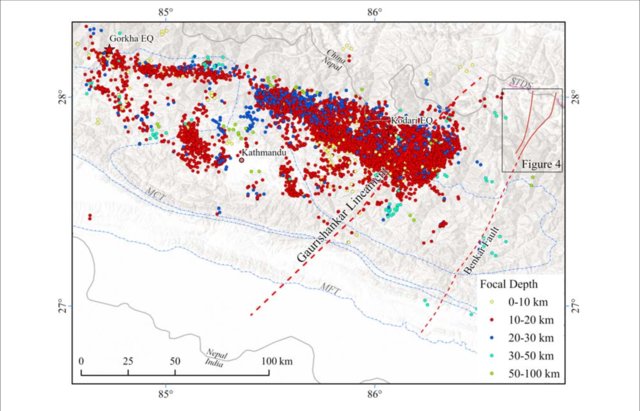 Map Of Aftershock Locations From The 2015 Nepal Earthquakes Epicenters.
