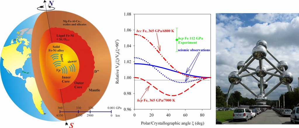 A cutaway of the Earth’s interior reveals seismic anisotropy of the inner core