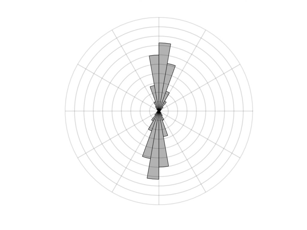 Rose diagram of grain major axis orientations