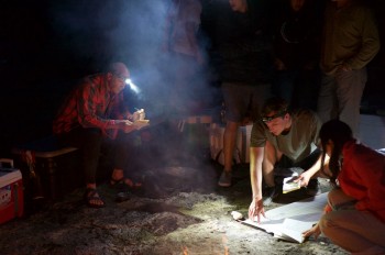 Class exercise in the evening going over the day’s data collected at Harkell Canyon. Peter Soto-Kerans and Hualing Zhang present results to the group.