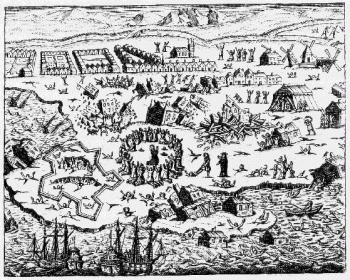 A print depicting the earthquake's aftermath. Disaster Mitigation Project