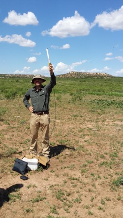 The bureau’s Alexandros Savvaidis during a site visit to determine suitability for a seismic monitoring station. BEG.