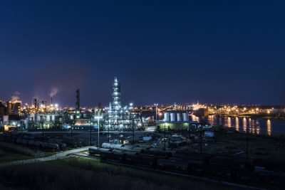 Dusk Shot Of An Industrial Scene Along The Road From Port Arthur