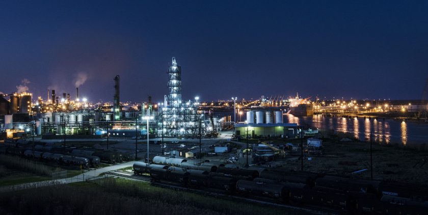 Dusk Shot Of An Industrial Scene Along The Road From Port Arthur