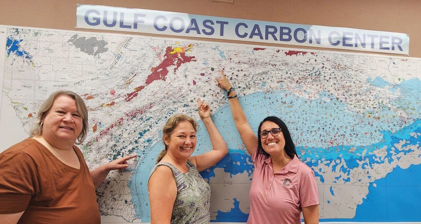 From left to right: Texas middle school science teachers Cynthia Hopkins, Julia Dolive and Stephanie Hurst work with the Gulf Coast Carbon Center to develop lesson plans for their students.