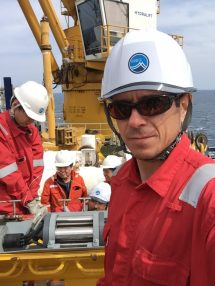 Demian wearing protective gear during offshore drilling