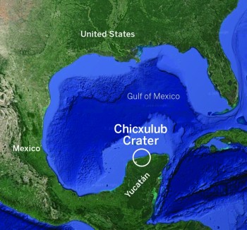 A map showing the location of the Chicxulub crater.