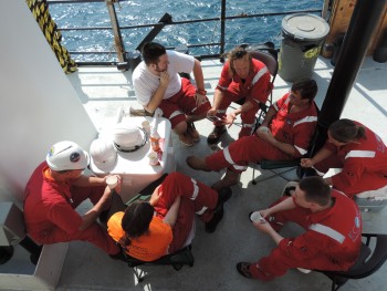 The science crew on the deck of the Myrtle.