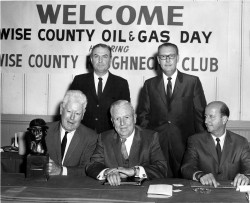 (Top row) Ellison Miles, Jack, (bottom row) George Mitchell, Mark Burlingame and R.E. “Bob” Smith at the Wise County oil and gas day celebration. Lone Star Steel Company.