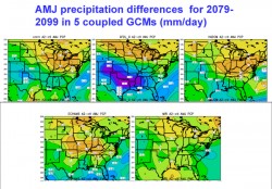 Cook’s computer simulations suggest that by the end of this century, the Great Plains Low Level Jet might bring more moisture to the northern Great Plains, increasing chances of flooding. Orange and yellow represent increased rainfall. 