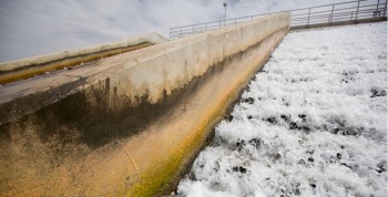 A cascade aerator on the site of the Twin Oaks Valley Water Treatment Plant outside of San Antonio. Photo: Gabriel Cristóver Pérez for the Texas Tribune