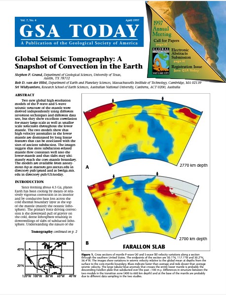 The 1997 issue of GSA featuring the Farallon Slab 