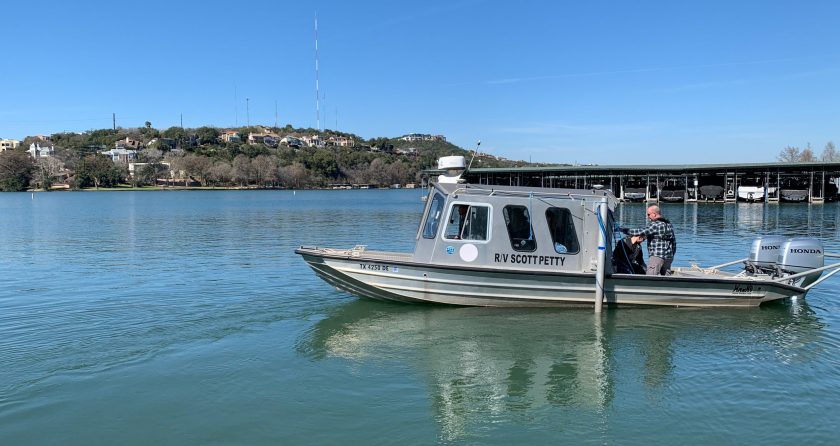 The research vessel on the lake.