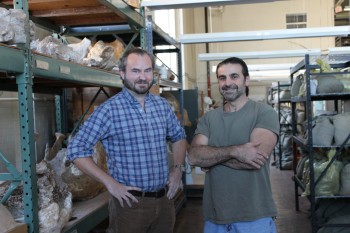 Matthew Brown, the director of the Vertebrate Paleontology Laboratory, with artist John Maisano.