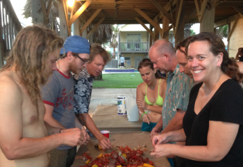 Celebrating a successful week of surveying with a crawfish boil.