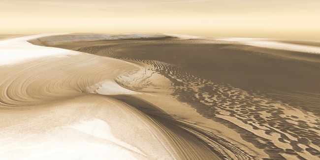 Climatic cycles of ice and dust build the Martian polar caps, season by season, year by year, and periodically whittle down their size when the climate changes. This image is a 3-D perspective view created from image data taken by the THEMIS instrument on NASA's Mars Odyssey spacraft. NASA/JPL/Arizona State University, R. Luk