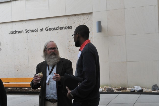 David Mogk (left), a professor at Montana State University, and Alex Manda, an assistant professor at East Carolina University, at the education summit. 