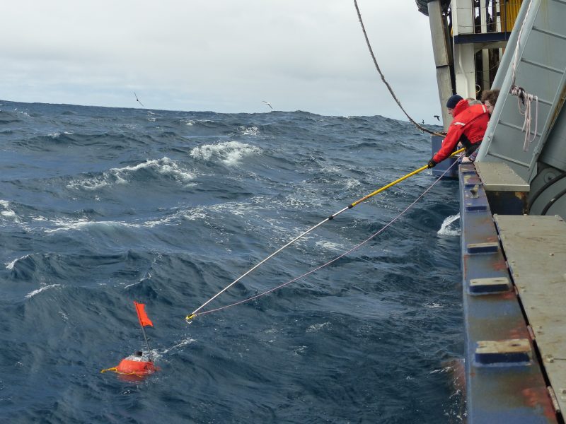 A researcher recovers a seismic imaging sensor during the UT Austin-led scientific cruise, offshore New Zealand, 2018. The sensors helped Brandon Shuck, a graduate student in UT Jackson School of Geosciences at the time, create detailed geologic images of the newly forming subduction zone. Credit: University of Texas Institute for Geophysics