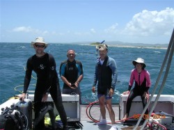 Terry Quinn (left) on a core collection trip with Fred Taylor and a former grad student, Hali Kilbourne on a core collection trip in the summer of 2004 offshore of La Parguera, Puerto Rico.See larger image.