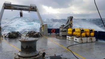 Bright yellow BPRs face rough seas before deployment. Justin Ball.