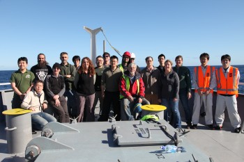 The HOBITSS researchers on the first cruise to place slow slip sensors along the Hikurangi trench. Jenny Nakai.