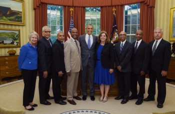 GeoFORCE Director Samuel Moore, former Director Doug Ratcliff (second and first from right) and other honorees meet with President Obama.Pete Souza.