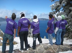 Students at Crater Lake in Oregon, a collapsed volcano