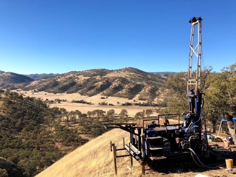 A view of the borehole drilling rig from one of the hillslope ridgetops.