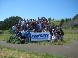 The GeoFORCE contingent poses atop a glacial erratic, a boulder transported and deposited by a glacier