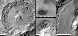 A depression located inside a crater on the edge of the Hellas basin region of Mars. New research suggests that the depression was formed by volcanic activity beneath an ice sheet—an environment that could be suitable for microbial life. 