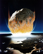 An artist's rendering of the moment when an enormous space rock struck the Yucatán peninsula at the end of the Cretaceous. Credit: Don Davis, NASA