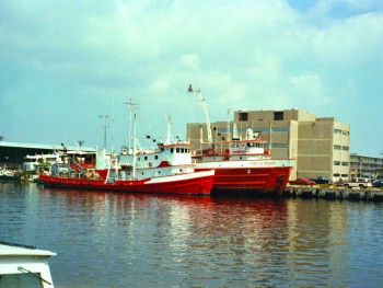 Former UTIG seismic research vessel the RV Fred H. Moore and the RV Ida Green.