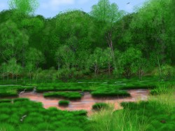 Artist's reconstruction of ancient hardwood forest in Pennsylvania