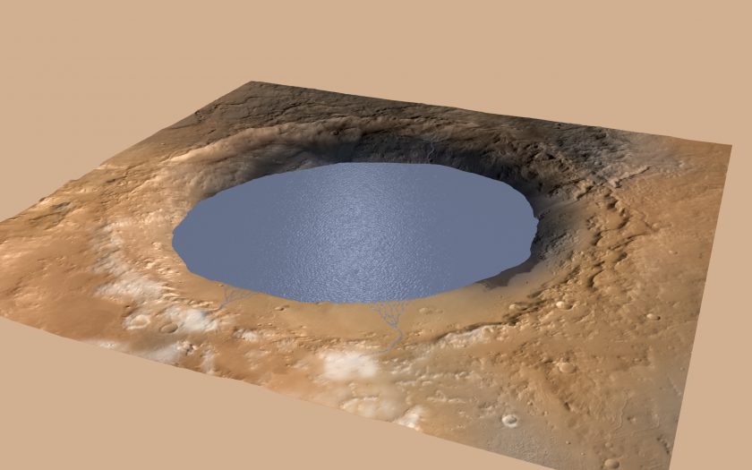 Simulated View of Gale Crater Lake on Mars.