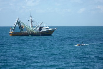 A Shrimp Boat Gets Close to Paravane