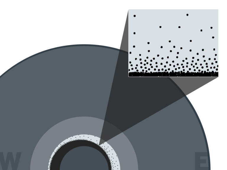 A cut-out shows the iron snow falling onto the inner core