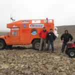 Mark Helper (left) and team members Pascal Lee and Addy Overbeeke with their simulated lunar rover.