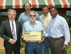 (l-r) Doug Ratcliff (Geoforce Texas Director), accepts a check from: Chuck Bevis (Uvalde Plant Supervisor), Darren Hicks (Director of Human Resources Southwest Division), (back) Ronald Robles (Knippa Plant Manager), Edward Trevino (Terminal Manager Statewide Transport)