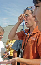 Young Geoscientists checking out samples at the Vulcan Materials Knippa Quarry.