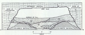 East-West cross-section of the sediment layers within the cave