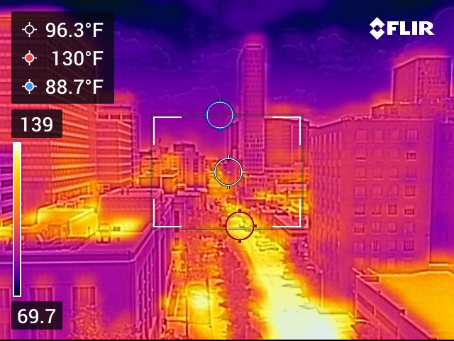 Street level heat map photo of downtown Austin.